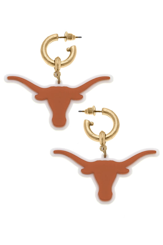 Texas Longhorns Resin Logo Drop Hoop Earrings