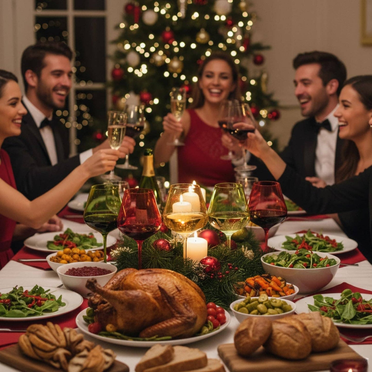 Christmas Holiday Wine Glasses Set of 5 – 20oz Goblets