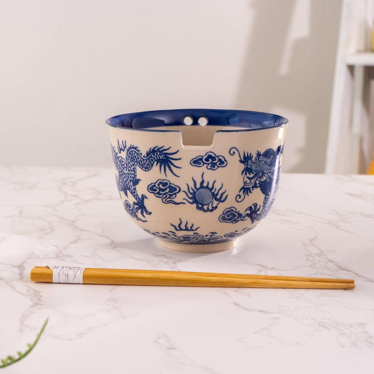 Blue Dragon Hand-Painted Bowl with Chopsticks (18 oz)