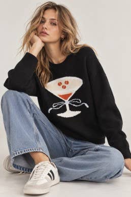 Martini Graphic Knit Sweater in Black