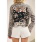 Leopard Denim Jacket with Floral Sequin Back Contrast