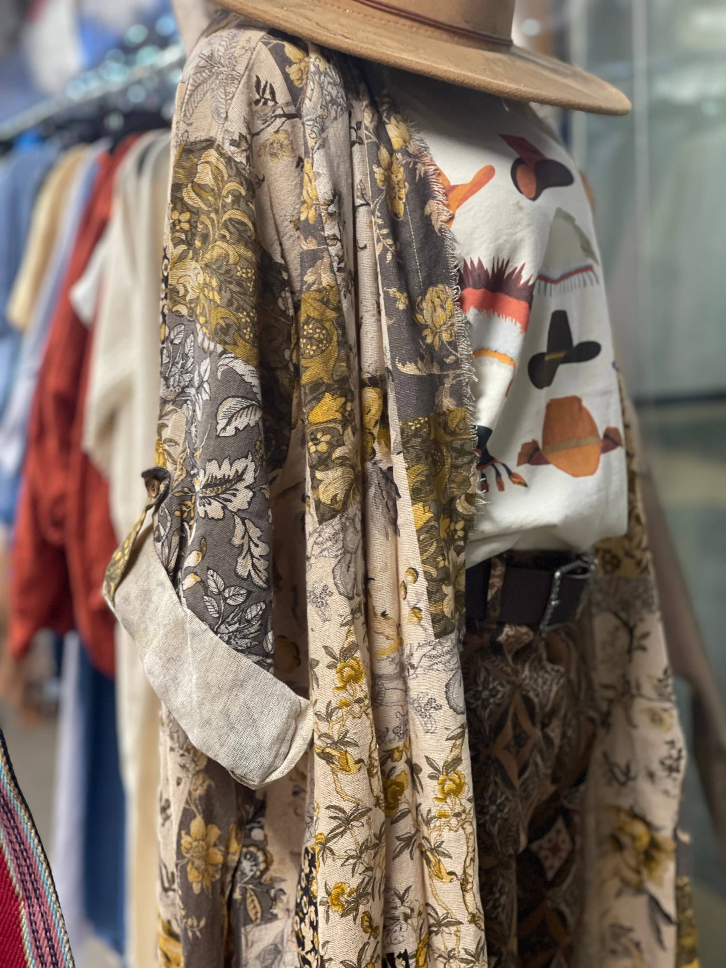 Duster with Gray/Buff Patchwork Print