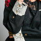 Notched Collar Star & Heart Applique Relaxed Blazer Jacket: Black / S