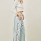 Preorder Floral Lace Side-Panel Wide-Leg Jeans | Denim/White