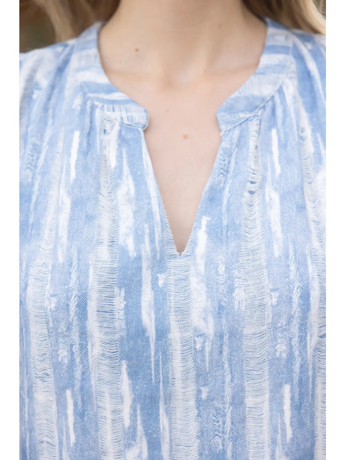 Blue Textured Ruffle Sleeve Dress