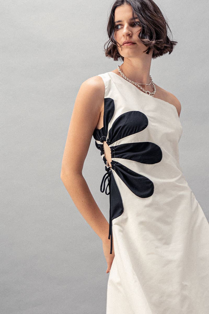 Floral Applique One Shoulder Lace Up