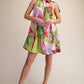 Mini Dress Ruffle Neck Tie Sleeveless Floral Print-Lime