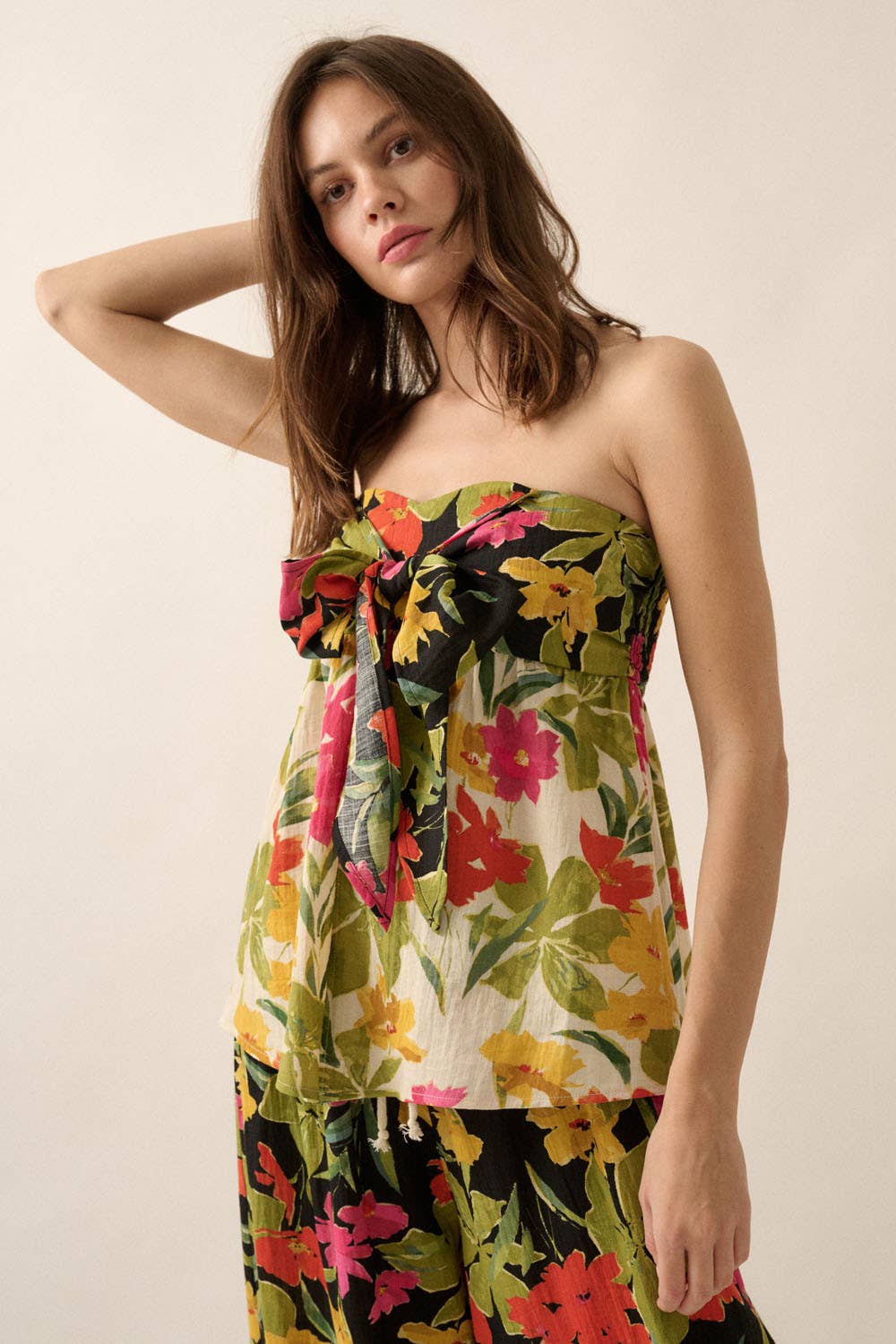 Two-Tone Floral Convertible Flyaway Halter Top
