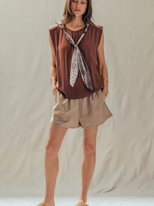 Paisley Scarf Tie Linen Blend Muscle Top