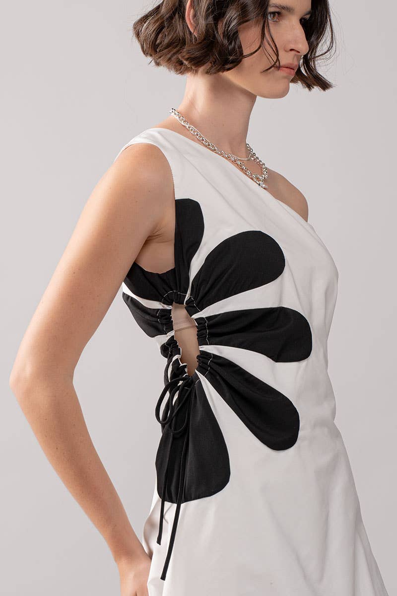 Floral Applique One Shoulder Lace Up