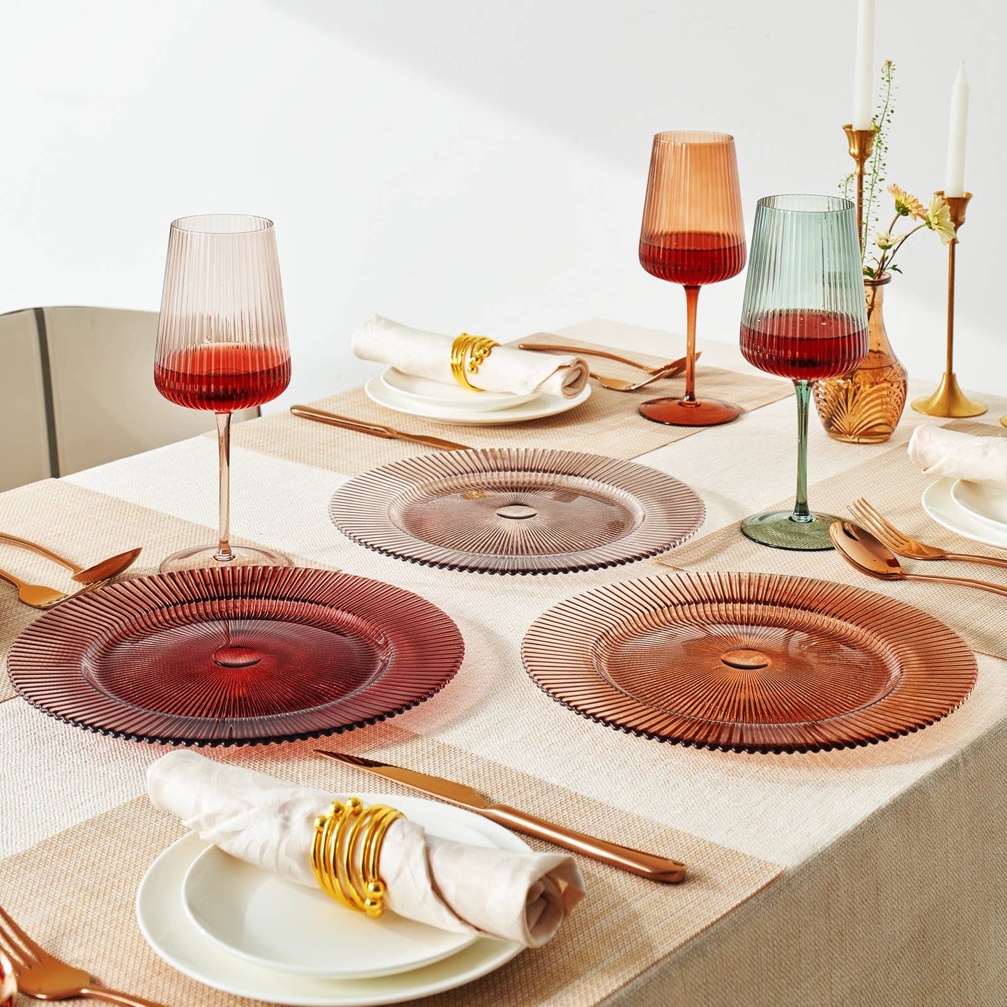 Muted Glass Ribbed Plates | Set of 6 | 10.6"