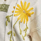 Floral Pearl Embroidered Gauze Patch Hoodie Chenille Sweater: POWDER CREAM / S