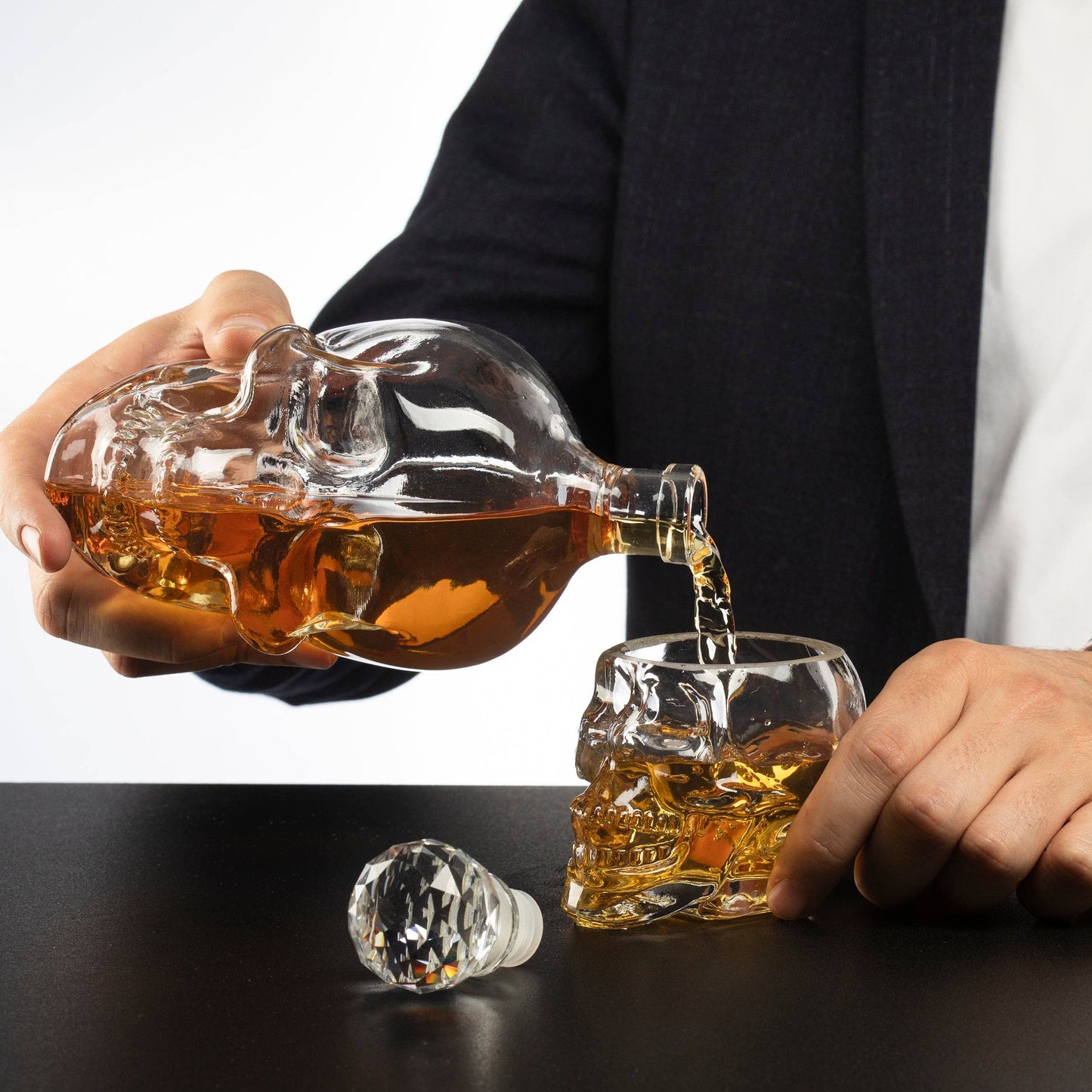 Skull Decanter Set & 4 Skeleton Shot Glasses