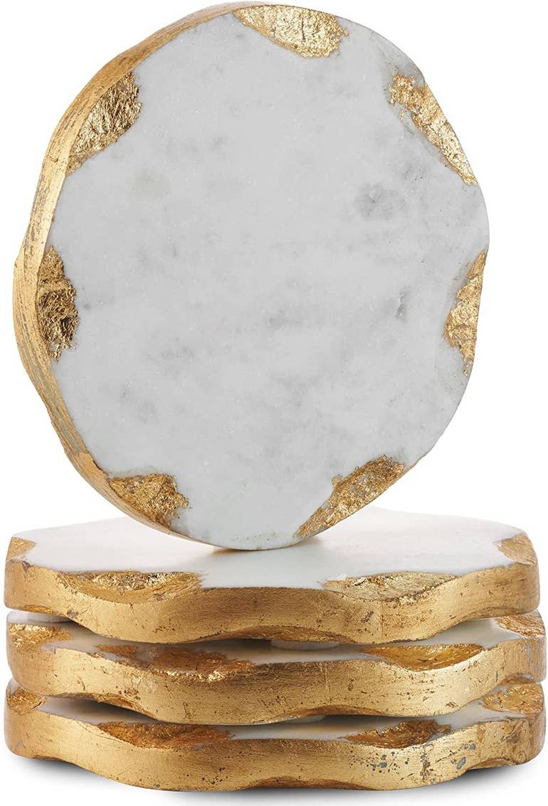 Set of Four Round Marble Coasters Gold Edge - Gift Guide: Marble