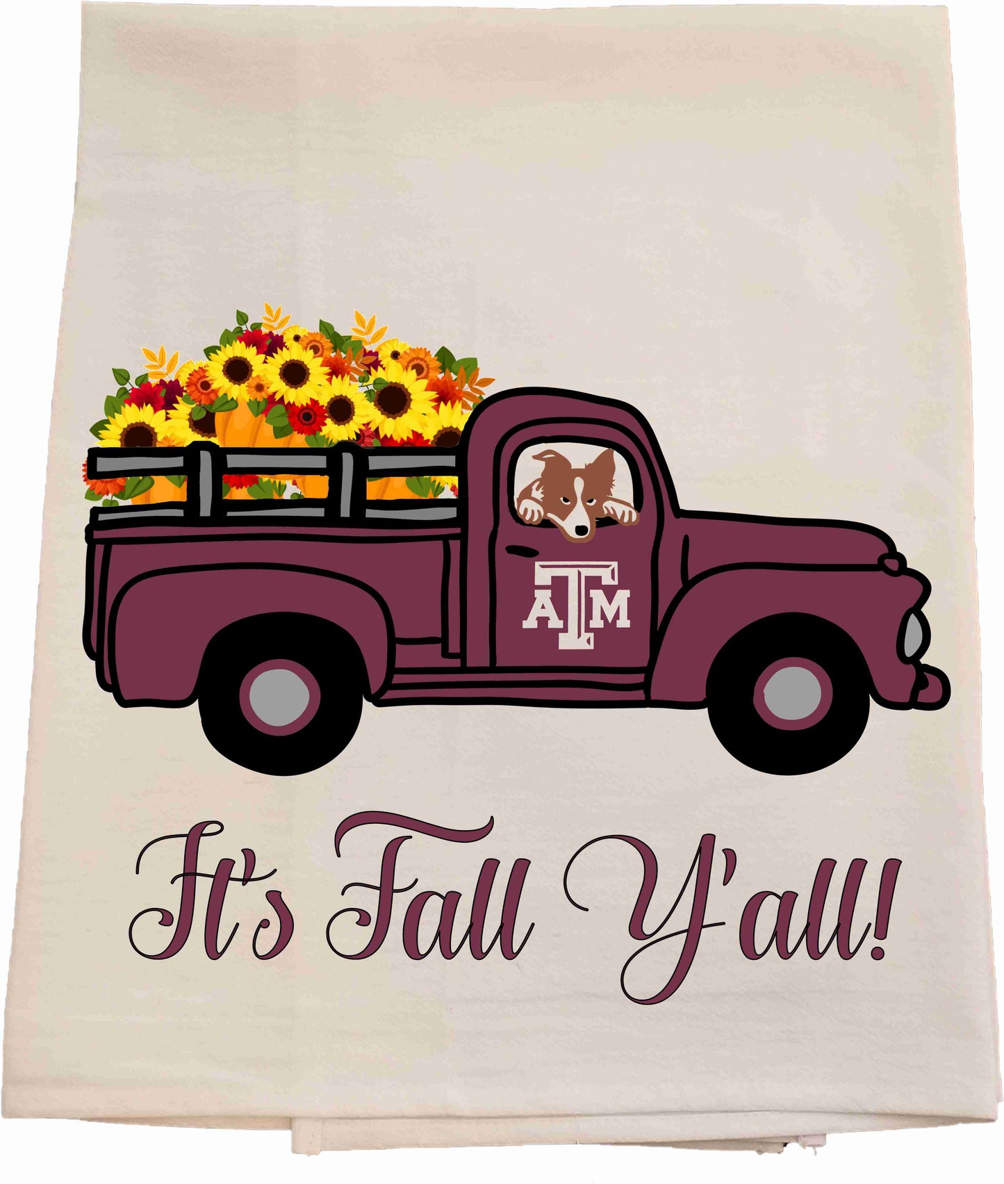 Texas A&M Fall Truck Tea Towel