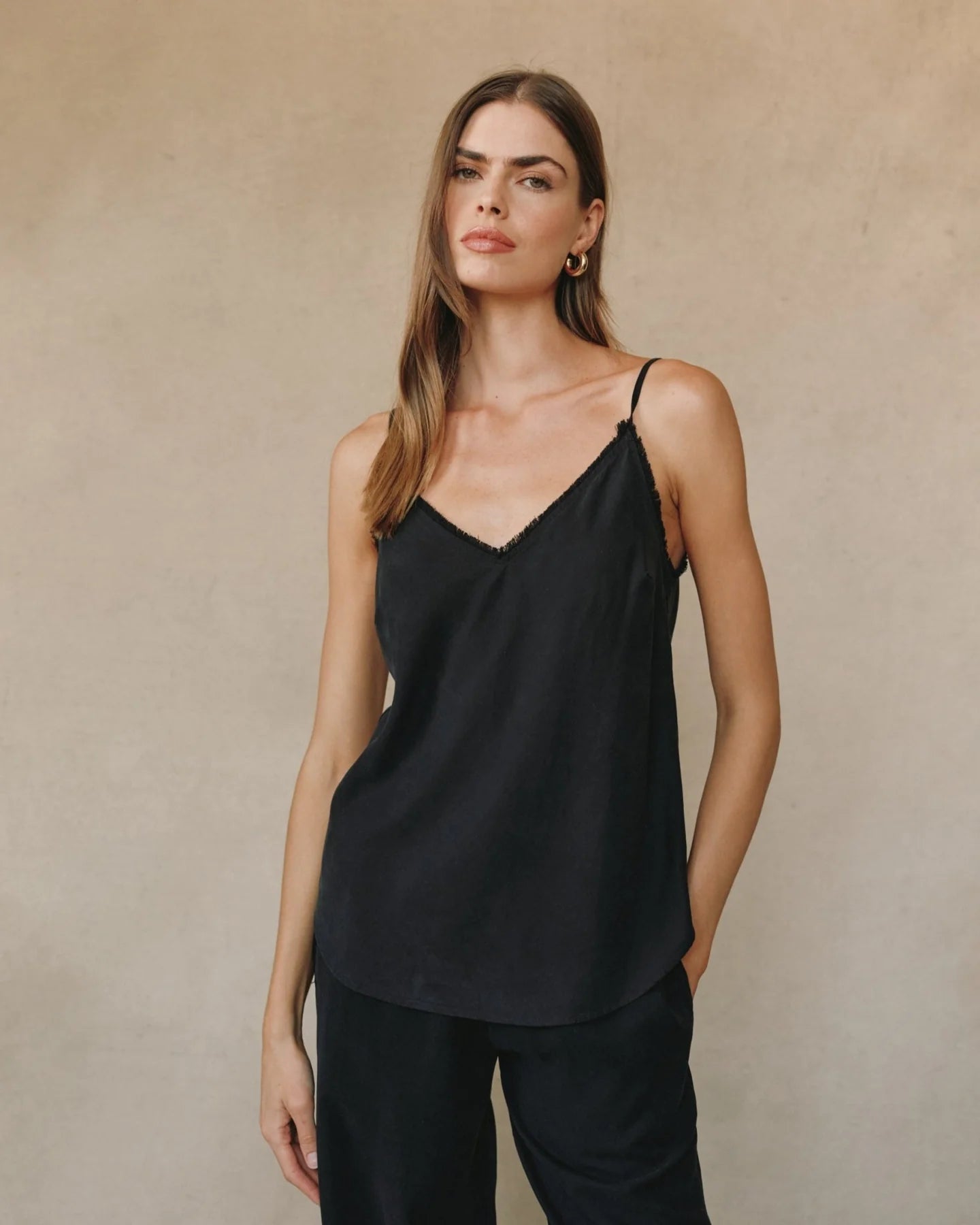 Bella Dahl Frayed Cami Black
