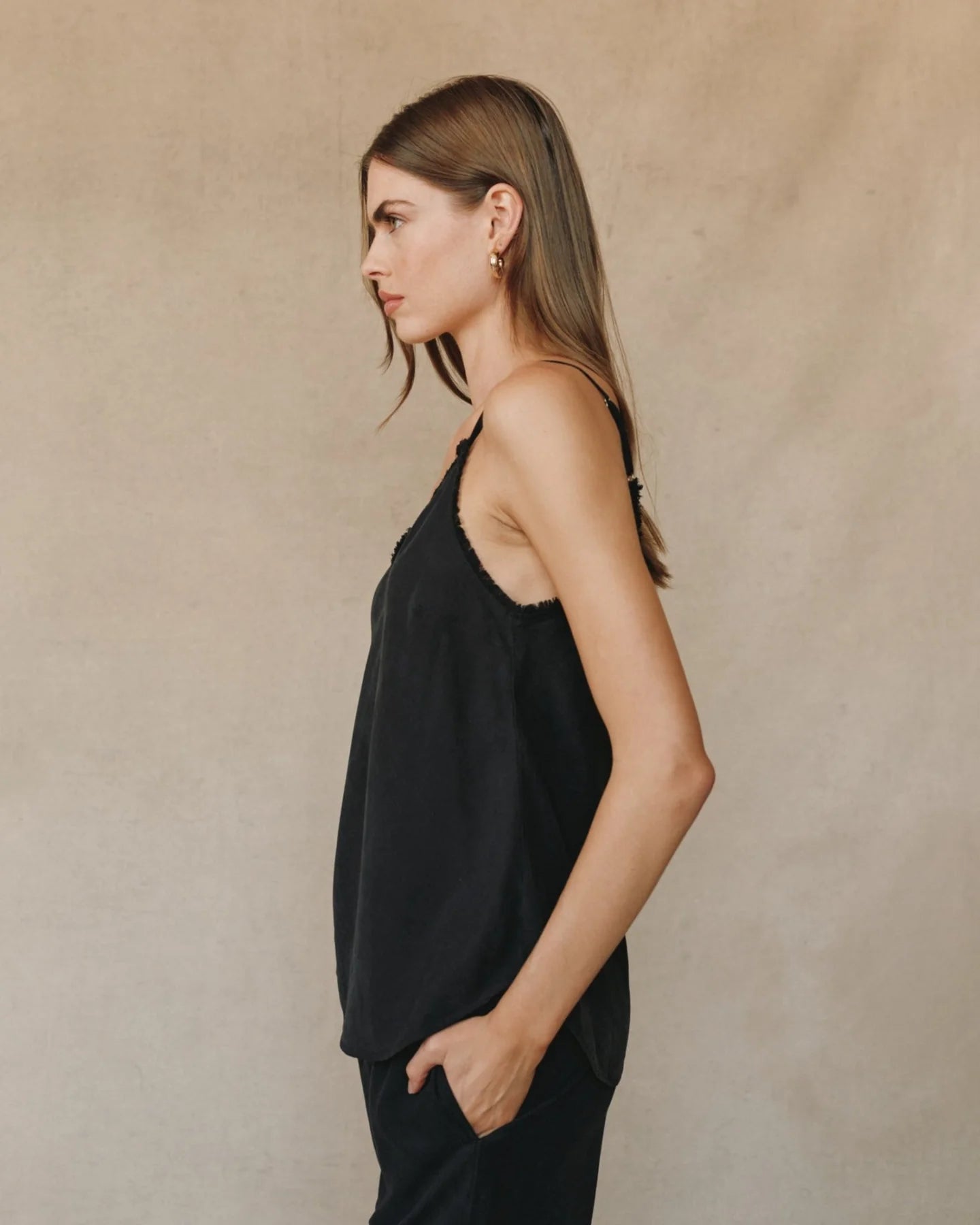 Bella Dahl Frayed Cami Black