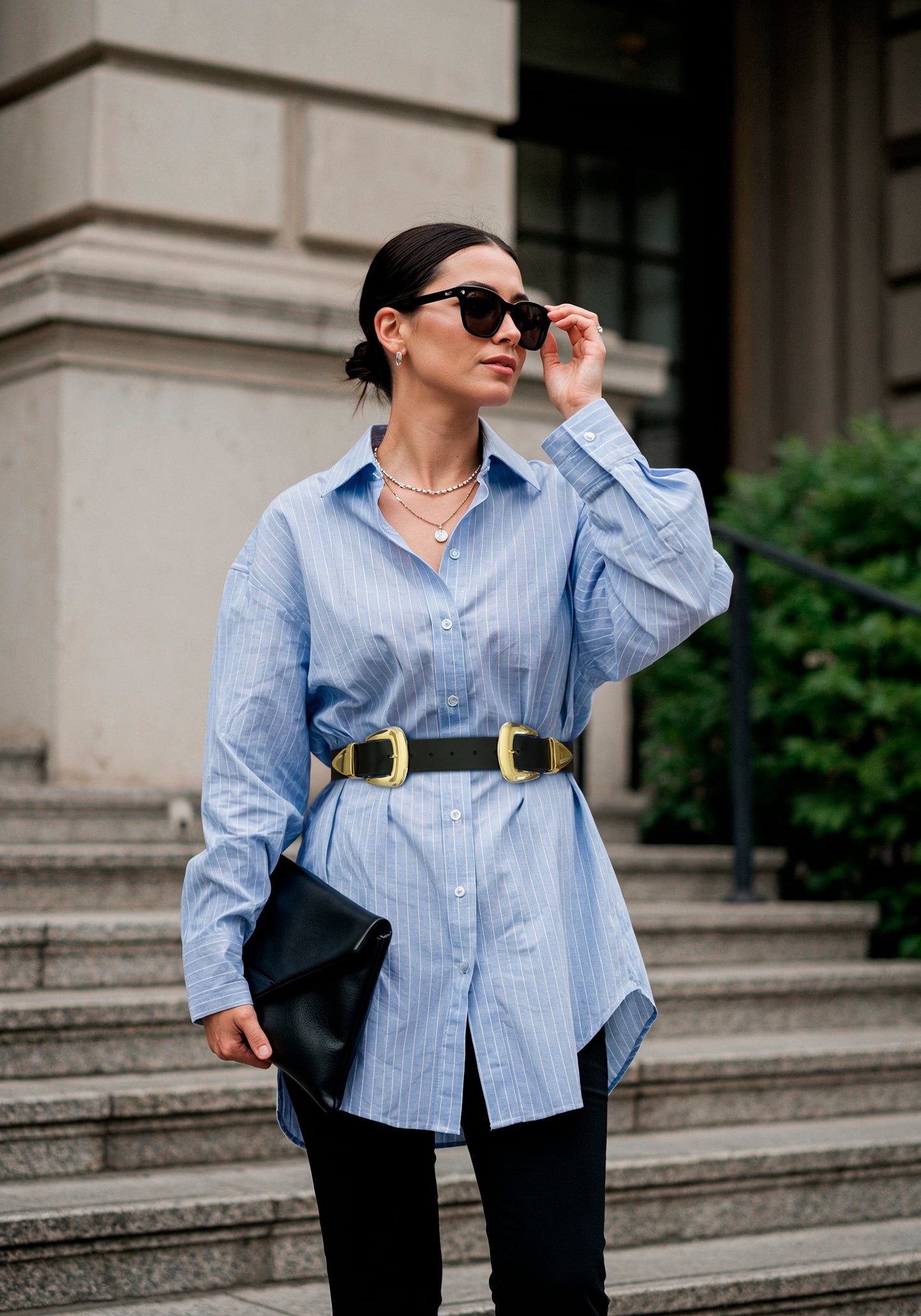 Double  Buckle Black Belt - Wide