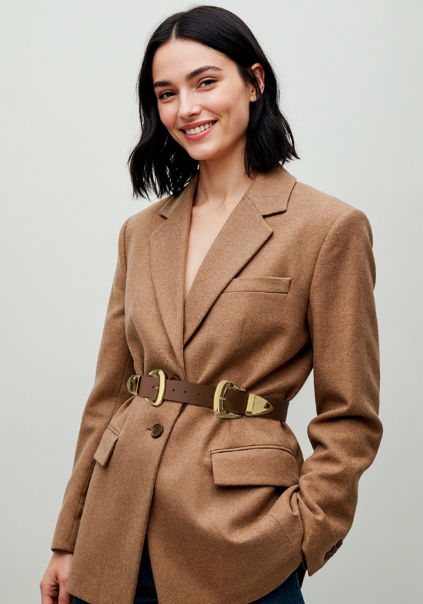 Double  Buckle Brown Belt - Wide