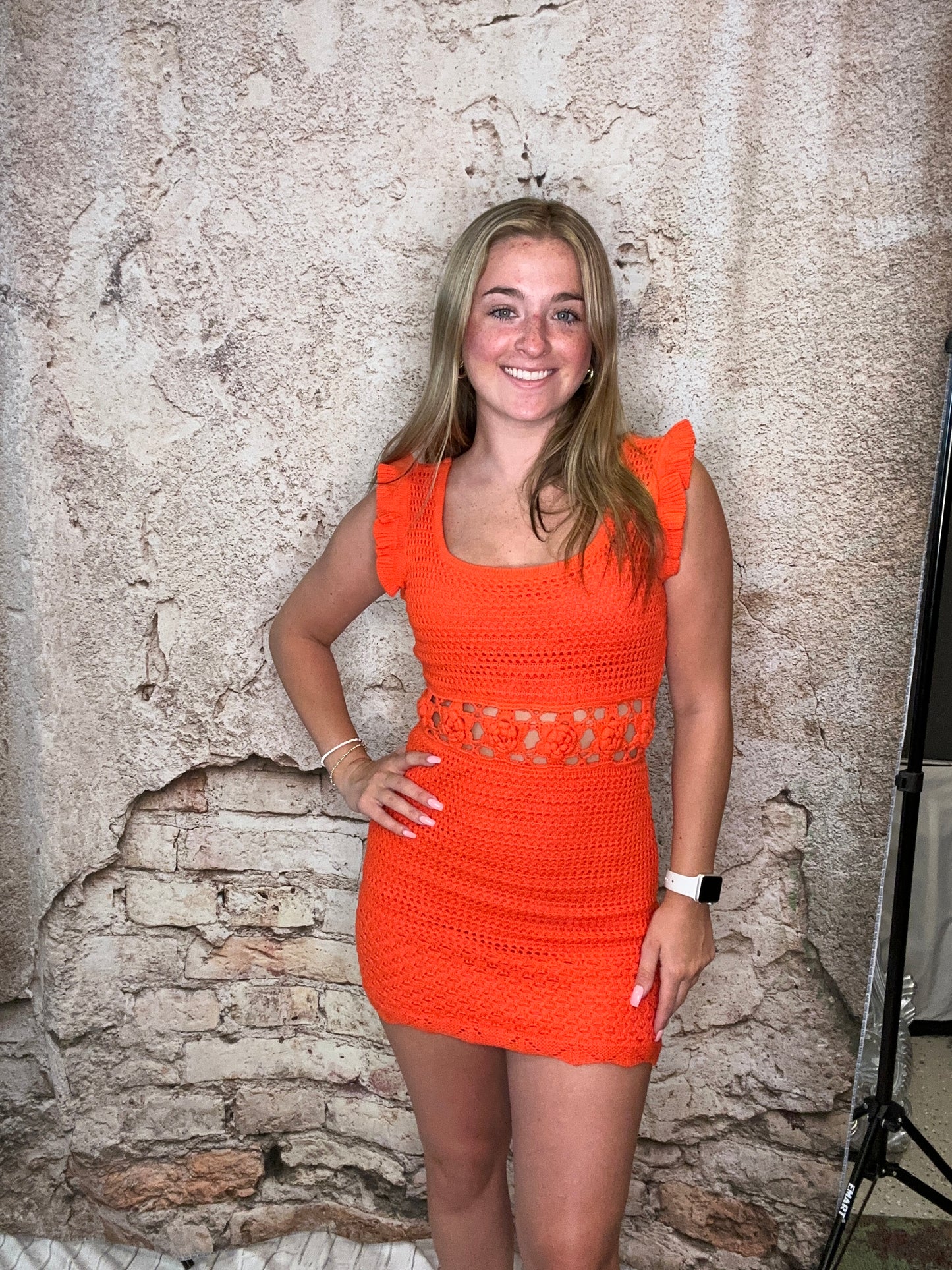 Hot Orange Mini Sweater Dress