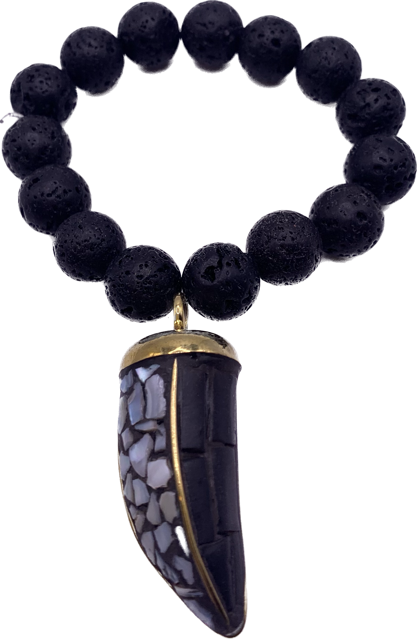 Lava Rock Bracelet // Gemstone Horn Charm