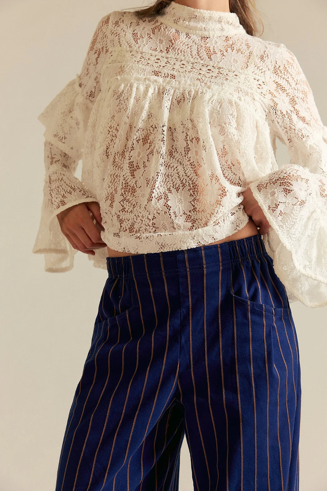 Free People Nice Choice Pull on Navy Combo Pants