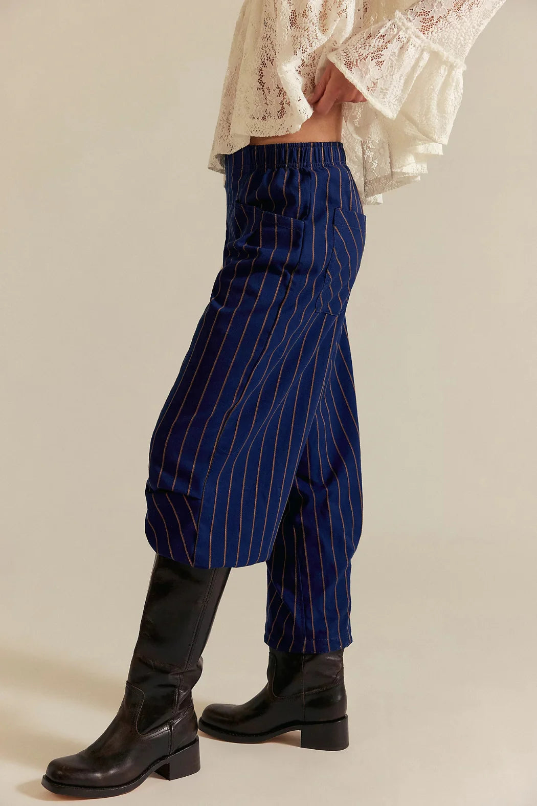 Free People Nice Choice Pull on Navy Combo Pants