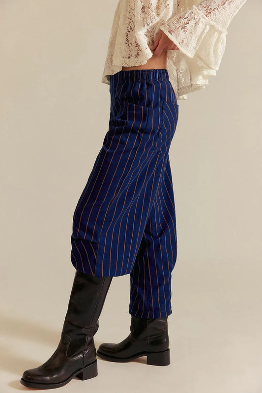 Free People Nice Choice Pull on Navy Combo Pants