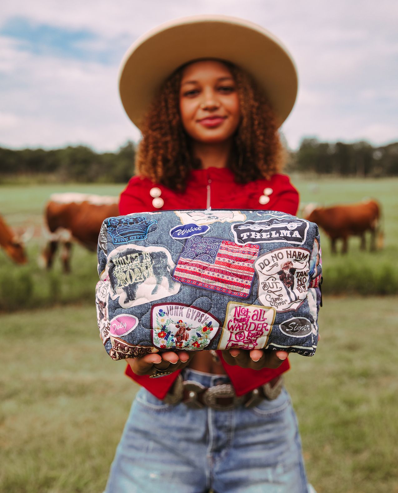 Denim Patches Small Make Up Bag