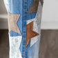 PU LEATHER STAR PATCHED JEANS