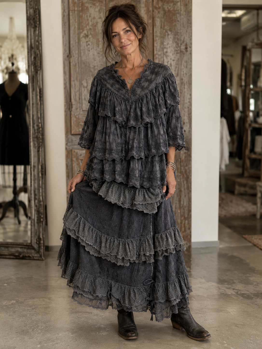 Paper Lace Tier Black Lace Top