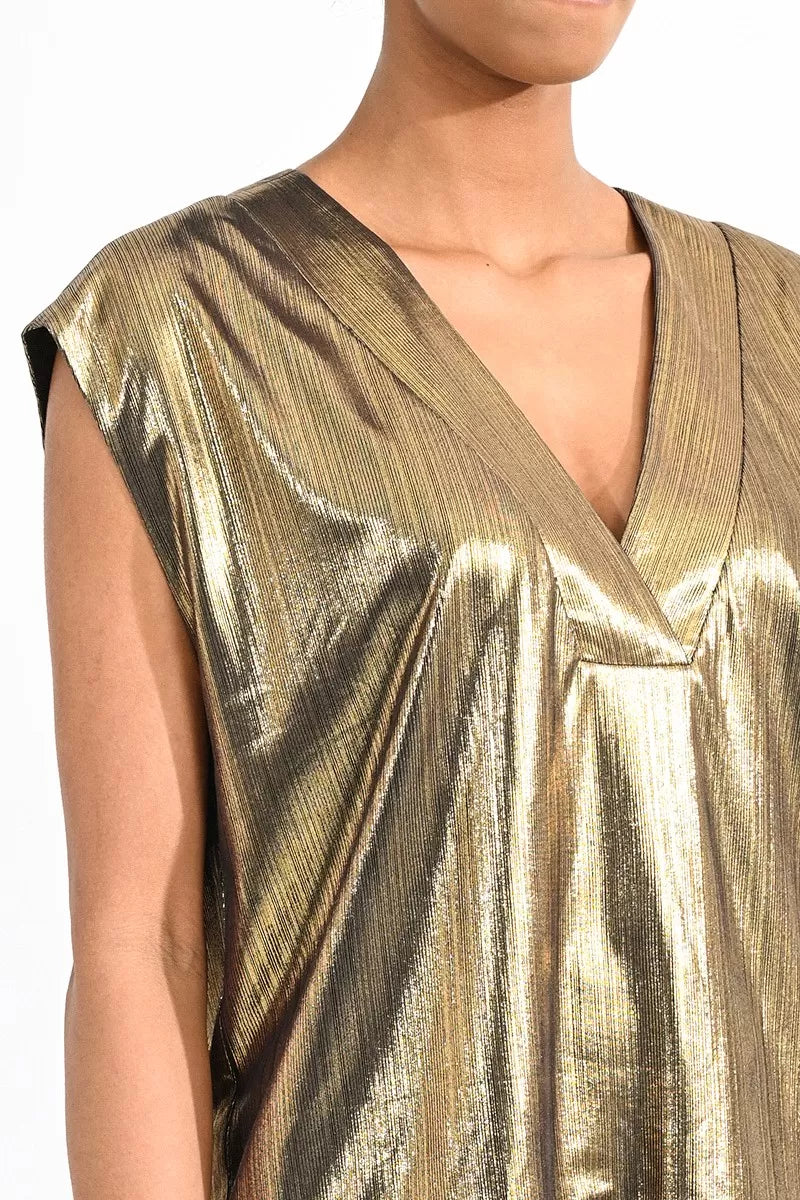 Gold V neck iridescent top