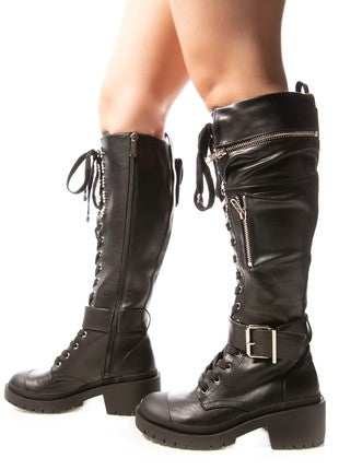 Lace Up pocket Knee High Boots