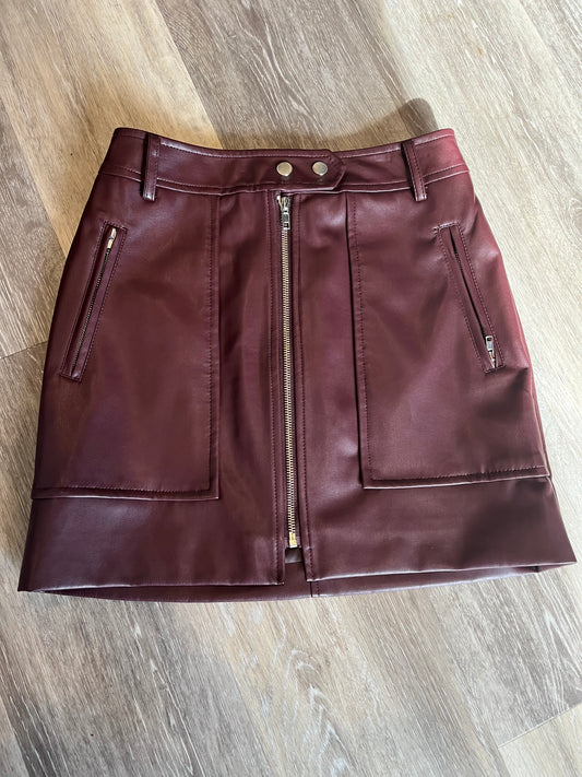 Burgundy Faux Leather Biker Mini Skirt