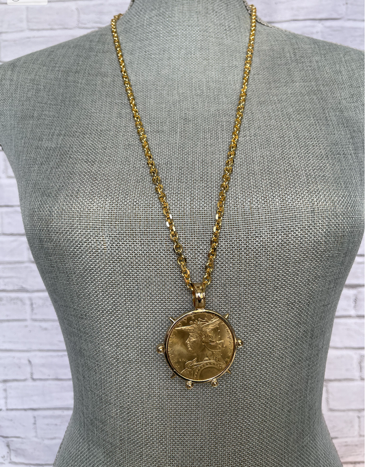 24 inch 14 K Gold Plated Chain With Reproduction Madagascar Coin