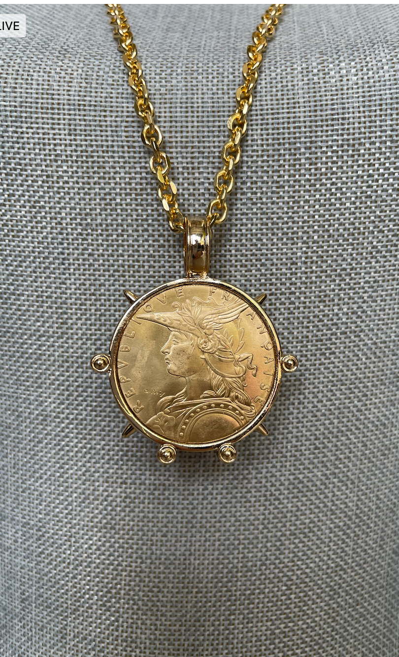 24 inch 14 K Gold Plated Chain With Reproduction Madagascar Coin