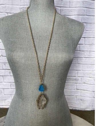 Royal Blue Druzy with White Agate Necklace