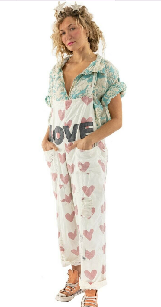 Magnolia Pearl Love Applique Cosmo Overalls 033 Crush