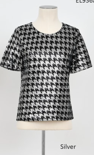 Silver and Black Sequined Houndstooth Top