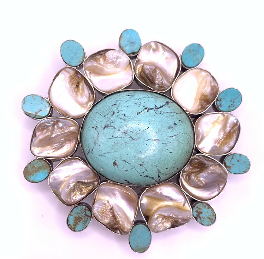 Turquoise and Pearl Belt Buckle