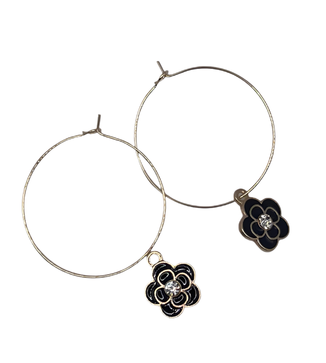 Enamel Flower Hoop Earrings