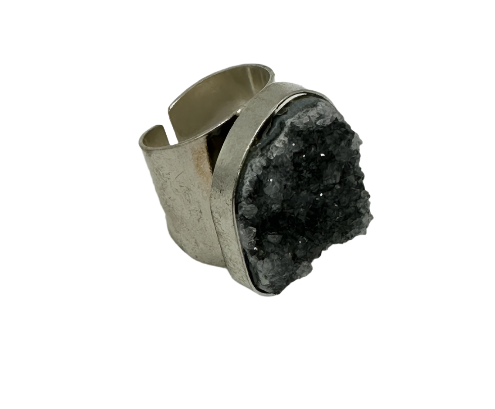 Brazil Black Druzy Ring in Silver