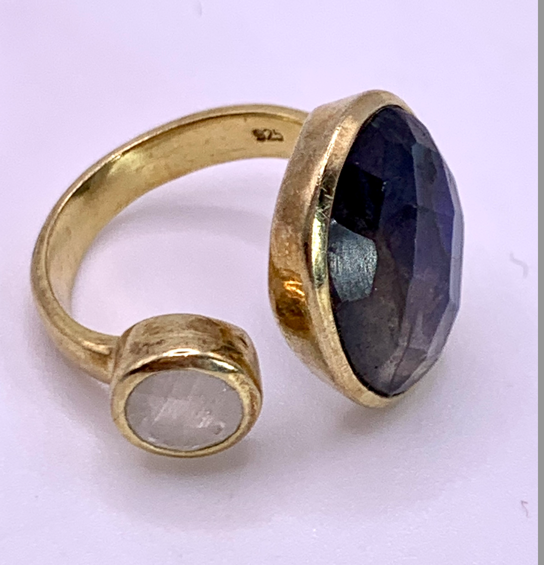 Labradorite and Moonstone Adjustable Ring