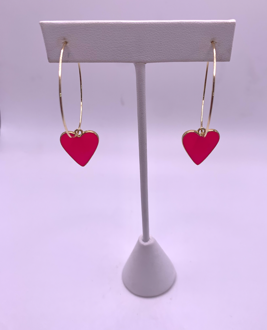 Hot Pink Enamel Heart Earrings