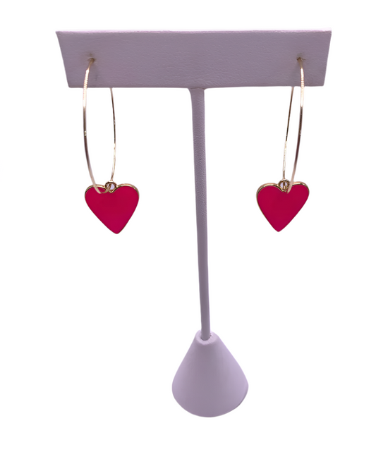 Hot Pink Enamel Heart Earrings