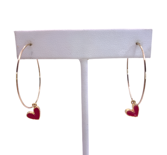 Tiny Red Heart Hoop Earrings