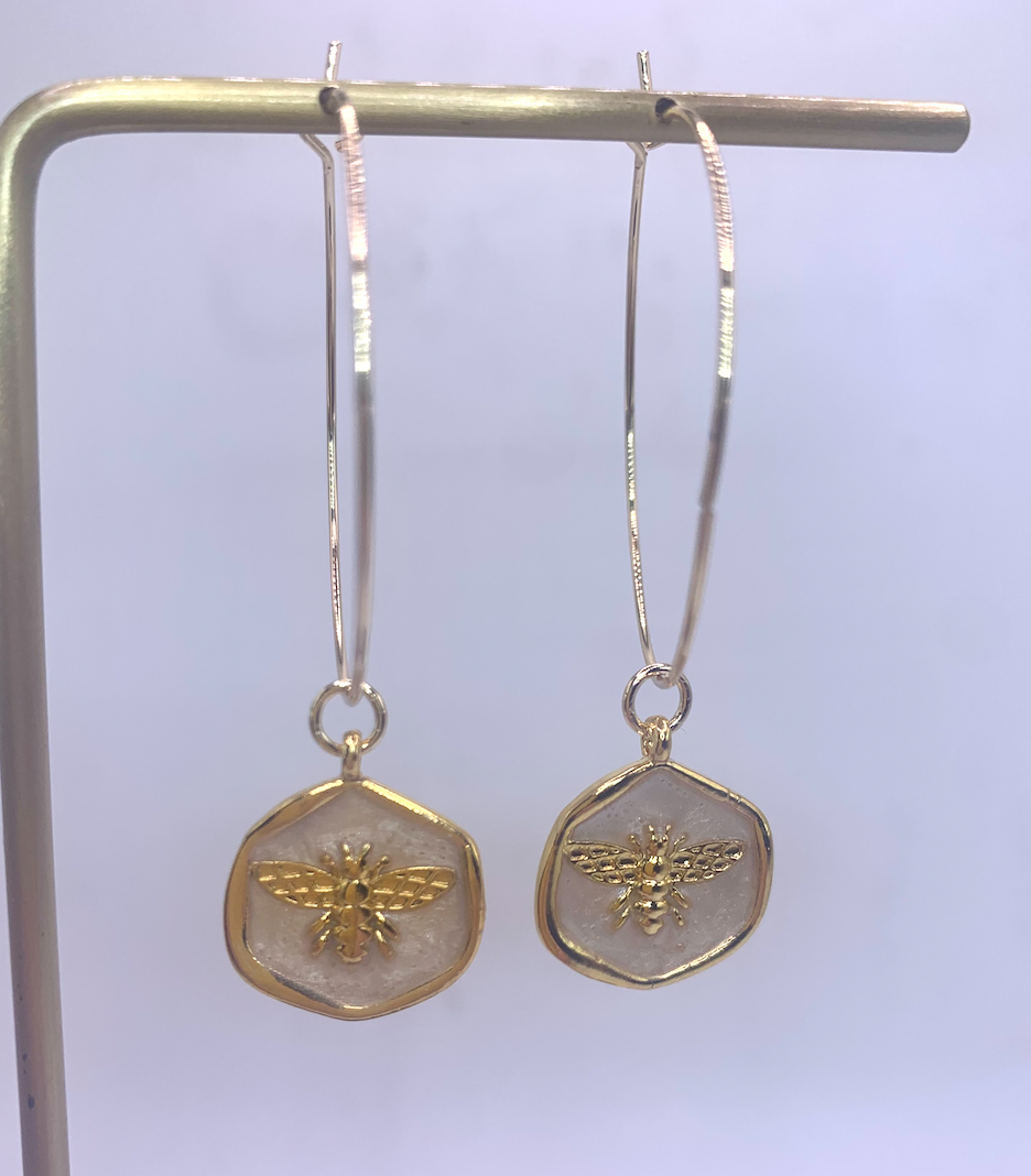 Charmed Hoop Bee Enamel Disc Earrings