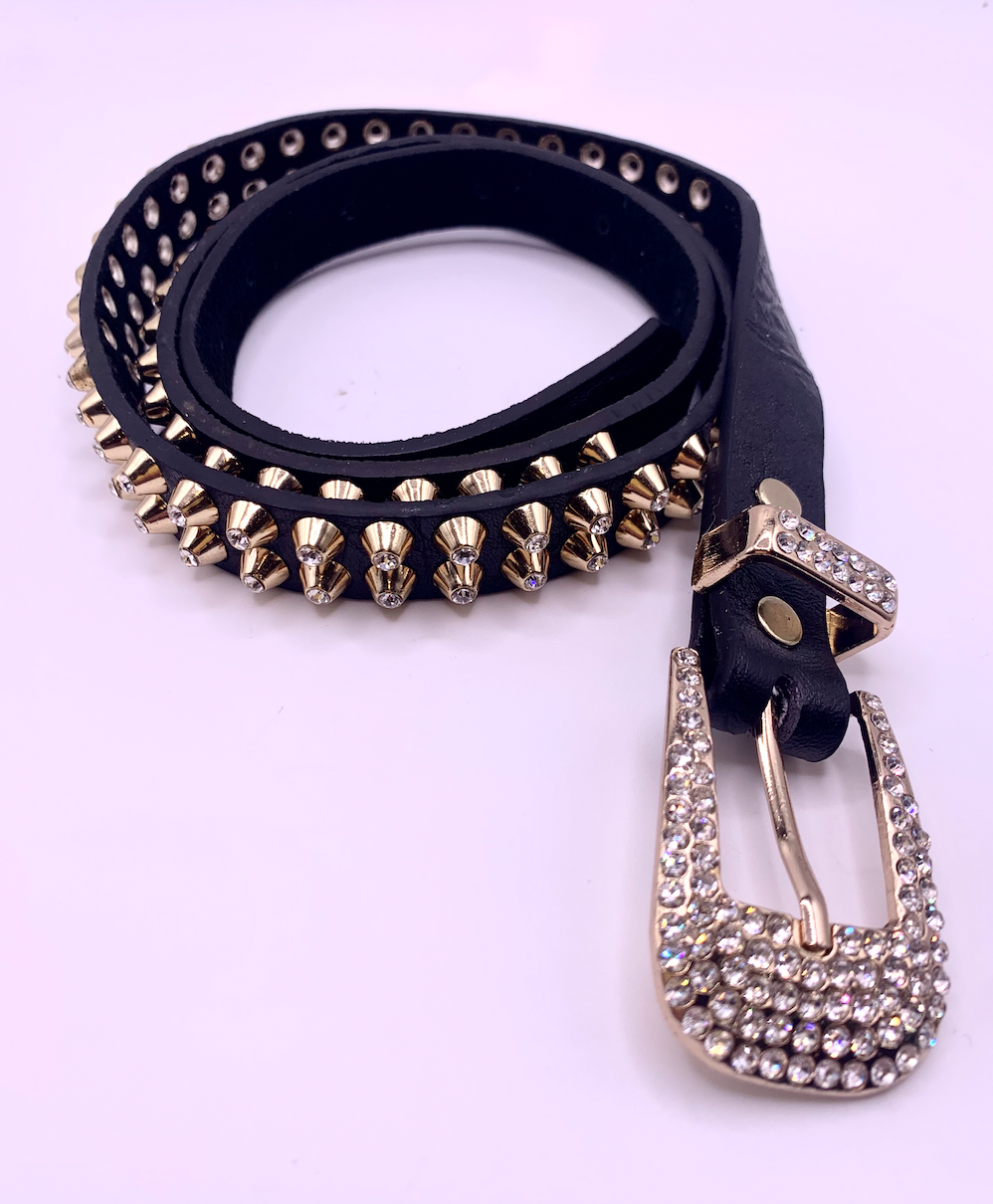 Crystal Studded Metal Spike Leather Belt – Nikko Blu Boutique