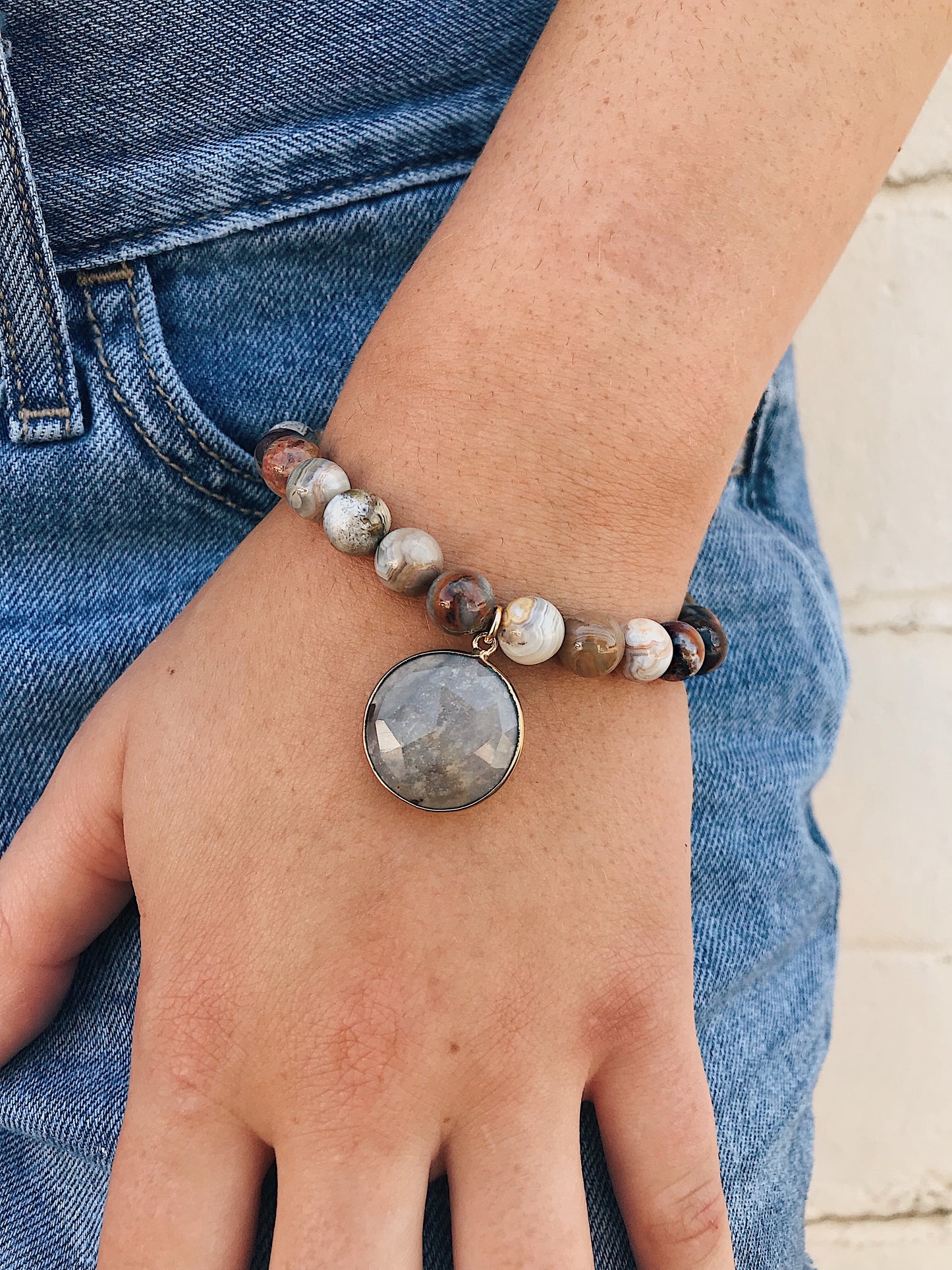 Crazy Lace Agate Bracelet // Agate Charm