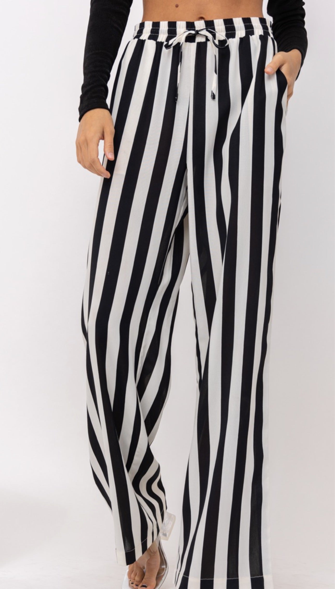 Black and White Striped Wide Leg Pants